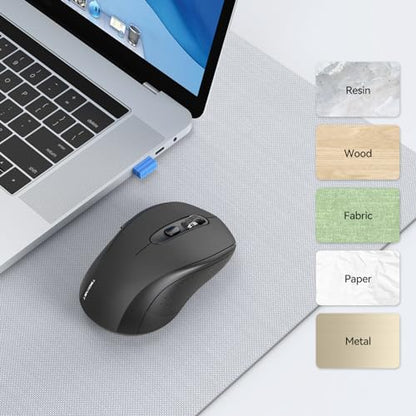 TECKNET Bluetooth Mouse (BT 5.0/3.0+2.4Ghz), 6-Level 4000 DPI Wireless Mice for Laptop, 2-in-1 Ergonomic Computer Portable PC Mouse, Silent Mouse with USB Receiver for Windows/Mac/PC/Notebook - color: Black