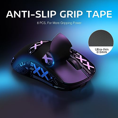 ATTACK SHARK X3 49g Ultra-Lightweight Wireless Gaming Mouse, Black&Tape | Bluetooth 5.2/2.4G Wireless/Wired, PAW3395 Gaming Sensor, 26K DPI, 200h Battery Life, Programmable Buttons for PC/Mac/Win - color: Black & Griptape