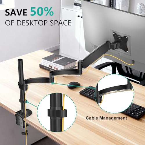 WALI Single Long Monitor Arm - Computer Monitor Arm Desk Mount for 13-32 inch, Hold up to 19.8lbs, Extra Long Adjustable Stand, Full Motion Tall Arm, VESA 75/100mm, (GSDM001L) - size: 13"-32", style: Single
