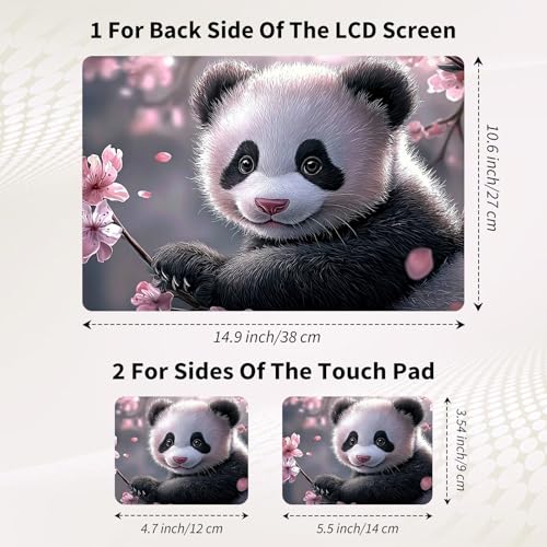 Laptop Skin Sticker 3-Piece Set,Cute Baby Panda | Trim-to-fit 3-piece vinyl set with one 15 x 10.6 in lid skin and two palm-rest decals for many 12-15.6 in laptops - color: Cute Baby Panda