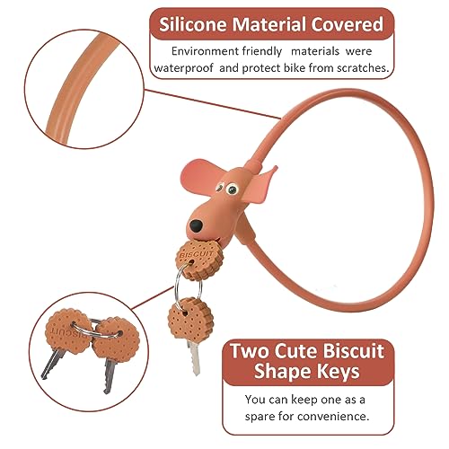 Bike Cable Lock with Keys,Silicone Covered Kids Cable Lock Cartoon Lock,2 Feet Lock for Bike,Door,Skateboard,Helmet and More (Brown, Large) - color: Brown
