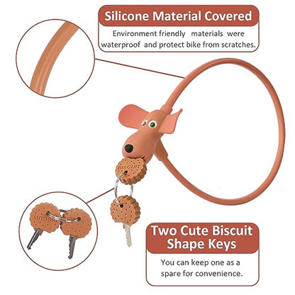 Bike Cable Lock with Keys,Silicone Covered Kids Cable Lock Cartoon Lock,2 Feet Lock for Bike,Door,Skateboard,Helmet and More (Brown, Large) - color: Brown