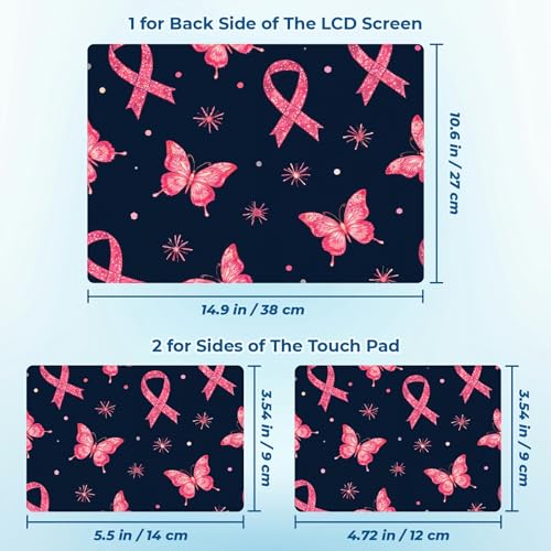 Reusable Universal Laptop Skin Sticker, Cut to Fit for 11.6–15.6 Inch Laptops, Waterproof Protective Film, No-Residue - Pink Ribbon Butterflies - color: Pink Ribbon Butterflies