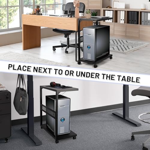 Bfttlity Large Computer Tower Stand 2-Tier Metal PC Stand for Floor Carpet | Under Desk Mobile CPU Stand for Most Computer Towers, 17.52"L x 27.16 "H - size: Extra Large-Black