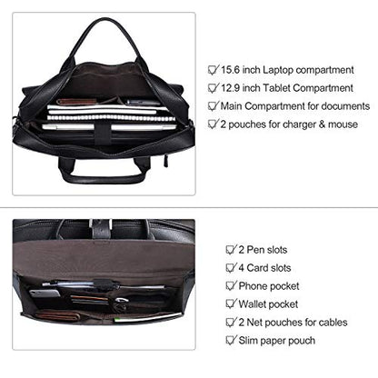 ESTARER Laptop Briefcase 15.6 Inch, Men’s Briefcase for Business/Travel, Leather Computer Office Work Bag, Water Resistant Laptop Bag, Black