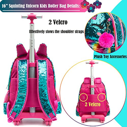 School Kids Rolling Backpack for Girls 3PCS With Trolley Wheeled Backpacks - color: Green-220308-l
