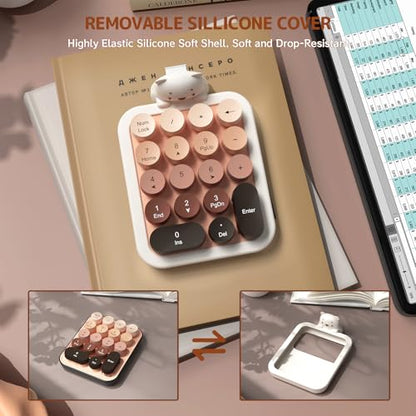 Ajazz AF18 Wireless Numeric Keypad, 2.4G USB Wireless Connection, Ergonomic 18-Key Compact Silicone Bear Design, Gradient Keycaps, Detachable & Portable Number Pad for PC, Laptop Milk Tea - color: Milk Tea