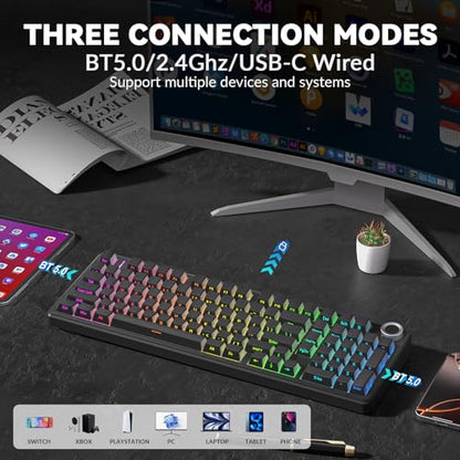 AULA F99 Pro Wireless Mechanical Keyboard-Silent Version,BT5.0/2.4GHz/USB-C Hot Swappable Custom Keyboard,Gasket Structure,Pre-lubed Linear Switches RGB Backlit Computer Gaming Keyboards,Black - color: Black