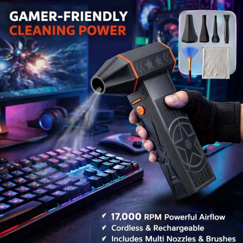 170000RPM Electric Air Duster Rechargeable Cordless Cleaner for Gaming Setup Keyboard PC Console Repair Tool with Multi Nozzles Compressed Air Alternative