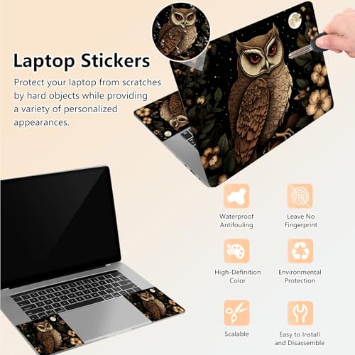 Laptop Skin Sticker Decal 15.6 Inch,12 13 13.3 14 15 15.6 in Laptop Netbook Skins for Notebook,Art Decal Removable Waterproof Scratch Resistant,Universal Vinyl Cover,Cute Owl Floral - color: Cute Owl Floral