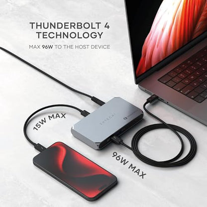Satechi Thunderbolt 4 Dock Slim Hub Pro, USB C 100W Charging, Single 8K or Dual 4K Display, 4 Thunderbolt 4 Ports, USB 3.2 Gen2, for Mac/Windows, MacBook Air/Pro, Dell, Surface, Lenovo - style: Thunderbolt 4 Slim Pro Hub - 96W