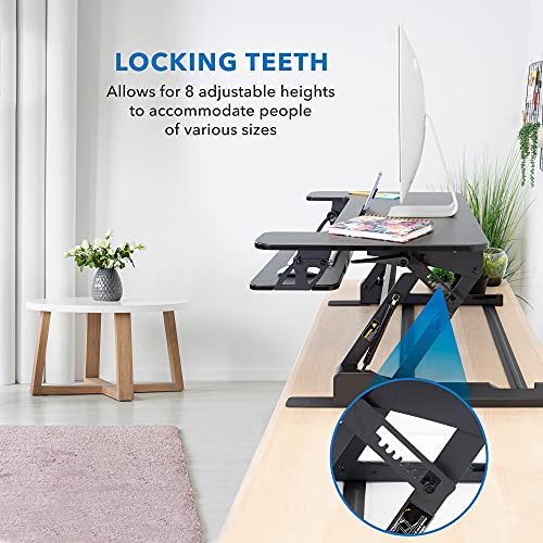Mount-It! Standing Desk Converter - Height Adjustable Stand Up Riser with Manual Lift, 36.5" x 22" Desktop, Stand up Convertor in Black, Fits Dual Monitors, Laptop and Keyboard Mouse Tray - size: 36" Width