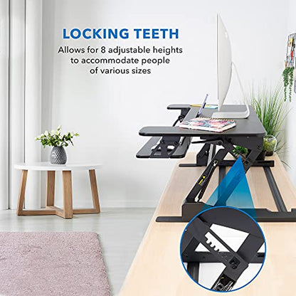 Mount-It! Standing Desk Converter - Height Adjustable Stand Up Riser with Manual Lift, 36.5" x 22" Desktop, Stand up Convertor in Black, Fits Dual Monitors, Laptop and Keyboard Mouse Tray - size: 36" Width