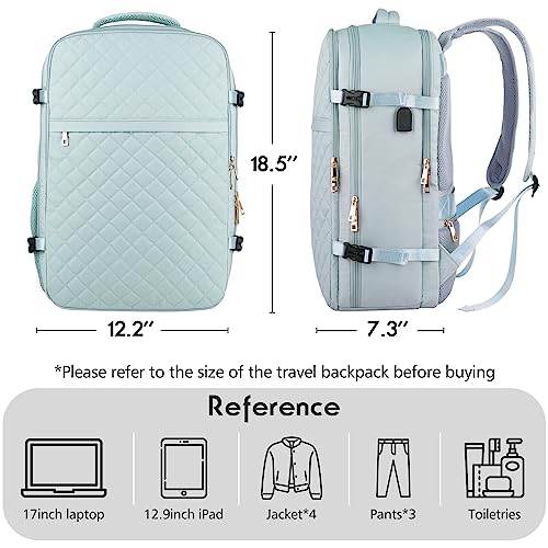 Large Travel Backpack Women, Flight Approved Carry On Backpack, Water Resistant Anti-Theft Large Casual Daypack Fit 17 Inch Laptop with USB Charging Port, Blue - color: Blue, size: 17.3 inch