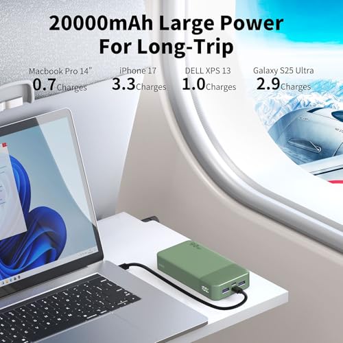 NOBIS Power Bank 90W 20,000mAh Laptop Portable Charger | PD Fast Charging Battery Pack, 4-Port, Digital Display, Compatible Laptop, Tablet, Phone and More - color: Green