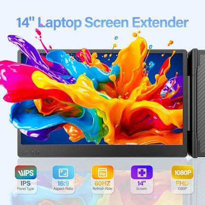 Laptop Screen Extender, 14" Triple Monitor Extender, 1080P FHD Portable Monitor for Laptop, Upgraded Auto-Width Fits 13-17.3" Laptops, Plug & Play Screen Extender Compatible with Windows/Mac/Chrome - size: Triple 14 inch