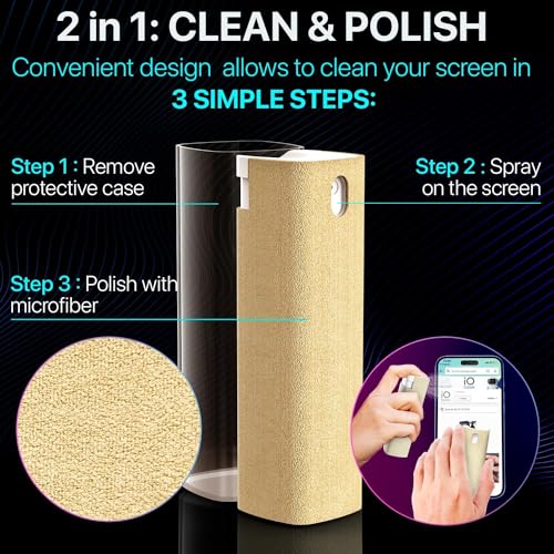 IO CLEAN Mini Screen Cleaner Spray – Finger Proof Screen Cleaner for Smartphones, iPads, MacBooks, Laptops, Car Screens, Touchscreens – 3in1 Mist Cleaner, Microfiber Cloth and Protective Cover (Green) - color: Green