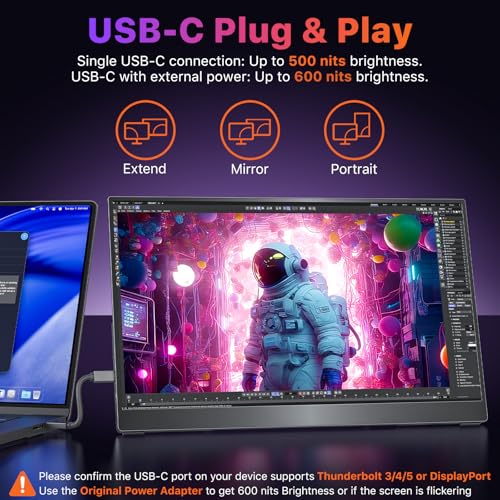 cocopar Portable Monitor 17.3 Inch 4K UHD 60Hz 150% sRGB Travel Monitor with Speaker HDMI USB-C Second Screen for Laptop MacBook Surface PC Xbox PS4/5, VESA Mountable, with Kickstand - size: 17.3 Inch