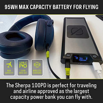 Goal Zero Sherpa 100PD Wireless Portable Power Bank 100W USB-C Power Delivery 25600mAh (4th Generation) - size: Sherpa 100 PD