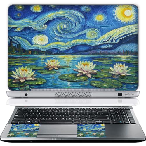 14 Inch Laptop Skin Sticker Cover Premium Sticker Cover Art Decal Decorative (Included 2 Wrist Pad Skins) - Starry Night Waterlilies - color: 3728, size: 14 Inch