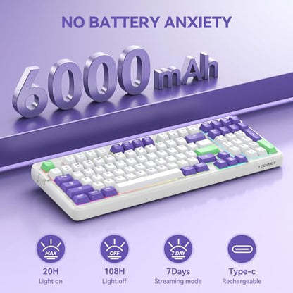 TECKNET Mechanical Keyboard,Tri-Mode Hot Swappable 96% Compact Keyboard | Tri-mode BT5.0/2.4G/USB-C,RGB backlit,pre-lubed switches,96% layout,works with PC,Laptop and Mac for gaming and office