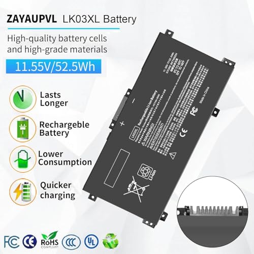 LK03XL L09281-855 Battery for HP Envy X360 Convertible 15m-cn0011dx | for HP Envy X360 15m-cn0012dx 15m-cn0xxx 17m-bw0013dx 17m-ae1xx 15m-bp112dx 916814-855 916368-421 LKO3XL - size: 7.35*3.5*0.5inch LK03XL