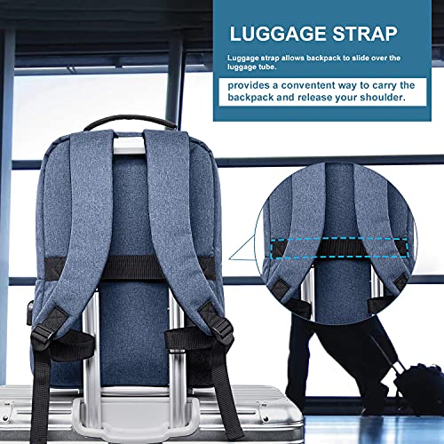 Laptop Backpack, Business Slim Durable 17 Inch Laptops Travel Backpacks with USB Charging Port, Backpacks Bookbag Computer Work Bag Gifts for Men Women Fits Notebook (Blue)
