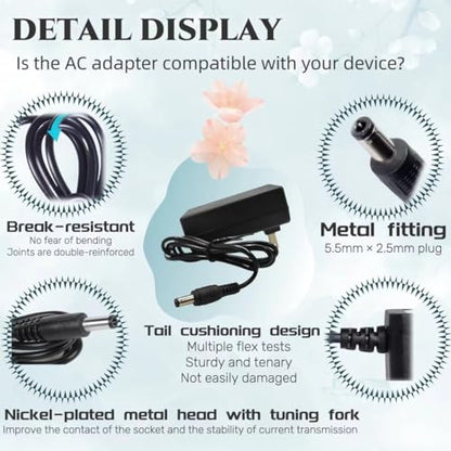15V 2A Power Supply Charger Cable (Input AC 100V-240V, Output DC 15 Volt 2 Amp 30 Watt) Adapter Transformer Converter DC 5.5mm x 2.1mm/5.5mm x 2.5mm Extra Long 6.6FT