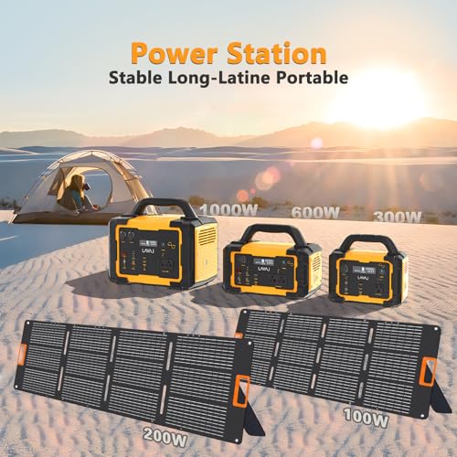 Solar Generator 300W Portable Power Station with 100W Foldable Solar Panel, 294Wh Lithium Battery, 120V/300W AC Outlet, Quiet Generators for Home, RV, Outdoor, Camping and Emergencies Use
