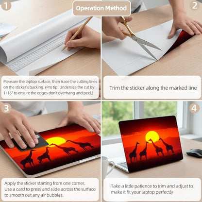Aesthetic Laptop Skin Cover,12-15.6 Inch Universal Vinyl Sticker Decal,Waterproof Scratch-Resistant Notebook Wrap,Removable Residue-Free Protector,Giraffe Sunset Safari - color: Giraffe Sunset Safari