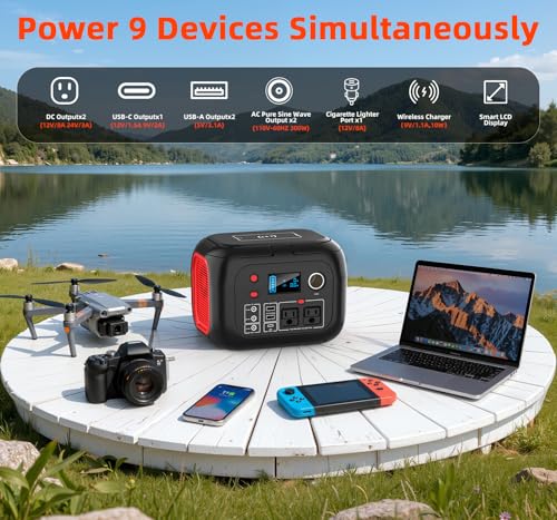 ENOFLO 300W Portable Power Station, 228Wh Solar Generator | 110V Pure Sine Wave AC Outlet, 61600mAh Lithium Battery Backup for CPAP, Camping, RV, and Home Emergency - color: Red-Black1
