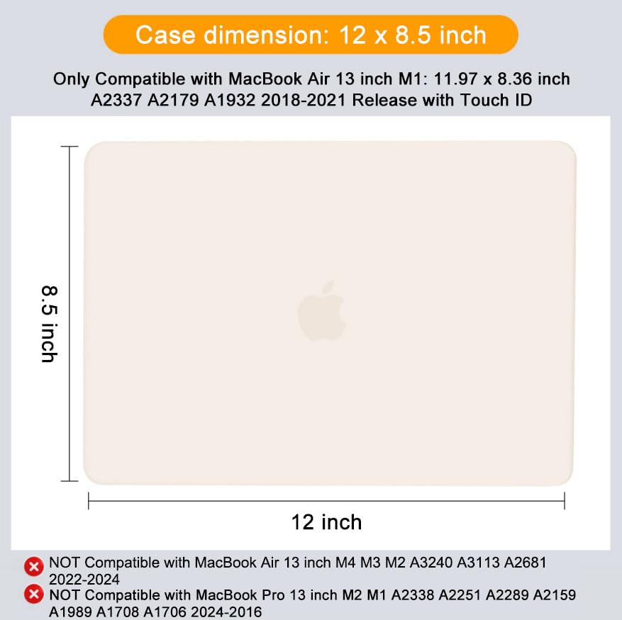 MOSISO Compatible with MacBook Air 13 inch Case M1 2021 2020 2019 2018 | A2337 A2179 A1932, Protective Hard Shell&Keyboard Cover&Screen Film&Pouch for MacBook Air 13.3 inch Case, Beige - color: Beige