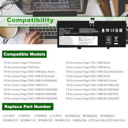 Futurebatt L17C4PH1 L17M4PH1 Laptop Battery for Lenovo Yoga Lenovo Yoga 7 Pro Pro-13IKB C930 C930-13IKB C930-13IKB-81EQ 81C4 81EQ Series 5B10Q82425 5B10Q82426 C930-13IK C930-13IKB L17M4PH2 L17L4PH2 - size: L17C4PH1 12.60 5.28 1.06