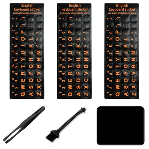 English Keyboard Stickers (6 in 1), Black Background with White Lettering for Computer Laptop Notebook Desktop, Replacement Computer Keyboard Stickers (English) - color: English -2