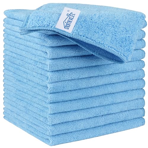 HOMEXCEL Blue Microfiber Cleaning Cloth, 12 Pack Premium Microfiber Towels for Cars, Lint Free, Scratch-Free, Highly Absorbent, Reusable Cleaning Rags for Car, Household, Kitchen, Window,11.5"X11.5" - color: Blue