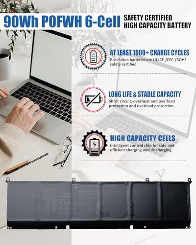 90Wh P0FWH Laptop Battery Replacement for Dell Alienware m16 R2 Inspiron 16 Plus 7640 Inspiron 16 7640 2-in-1 Series P0FWH POFWH 0M9DG0 HGJCY - size: 11.85*3.34*0.31 inch P0FWH