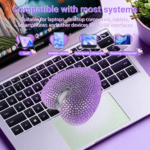 elec Space Wireless Bluetooth Mouse, Silent and Stylish Heart-Shaped Mouse for Laptop, PC - 10m Range (Purple) - color: Purple