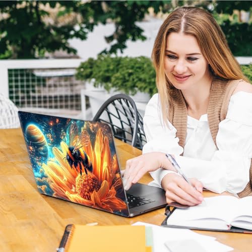 Laptop Skin Sticker Decal, Universal Reusable Vinyl Laptop Cover for 12" 13" 13.3" 14" 15" 15.4" 15.6" Notebook PC, Reusable Waterproof Scratch-Resistant with 2 Wrist Pads,Bee Outer Space - color: Bee Outer Space