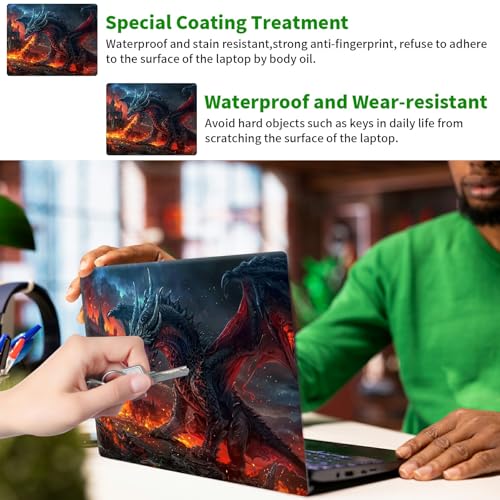 Laptop Skin Sticker Decal, Universal Protective Cover Fit 12 13 14 15.6 Inch Notebook, Reusable Water-Resistant Vinyl Decal w/ 2 Wrist Pads for Business Travel Office, Flaming Gray Dragon - color: Flaming Gray Dragon