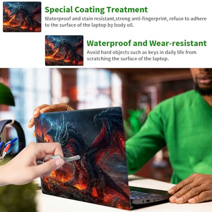 Laptop Skin Sticker Decal, Universal Protective Cover Fit 12 13 14 15.6 Inch Notebook, Reusable Water-Resistant Vinyl Decal w/ 2 Wrist Pads for Business Travel Office, Flaming Gray Dragon - color: Flaming Gray Dragon