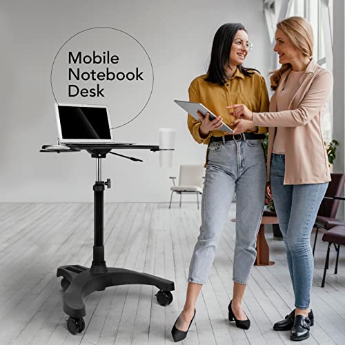 EHO Mobile Laptop Desk Cart with Wheels, Height Adjustable Standing Desk with Pneumatic Lift, Rolling Workstation with Mouse Tray and Cup Holder, Portable Table for Home Office or Classroom - style: Standard Desk