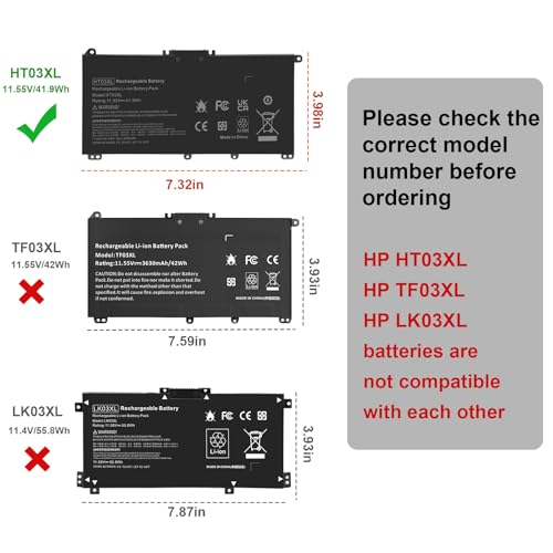 TREE.NB HT03XL Battery for HP L11119-855 Pavilion 15-CS 15-DA 15-DB 15-DW Series 15-CS0053CL 15-DW0033NR 15-DA0014DX 14-CE 14-CF 14-DF 17-by 17-CA Series, 14M-DH0003DX 14M-DH1003DX - size: 7.32x3.98x0.24inch HT03XL