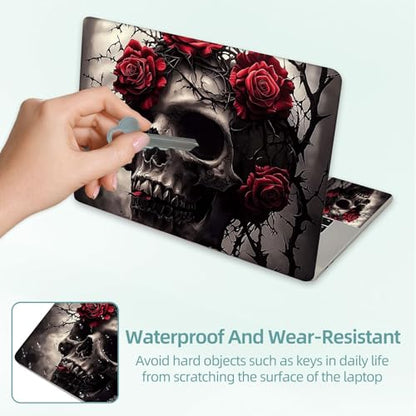 Universal Laptop Skin Decal, 3-Piece Vinyl Protector for 12 13 14 15.6" Notebook, Waterproof Anti-Scratch, Easy Trim & Bubble-Free Finish, Skull with Red Roses on Head - color: Skull with Red Roses on Head