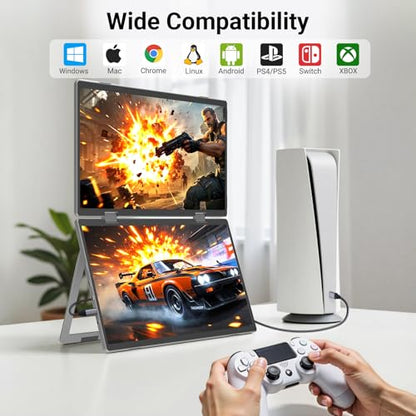 ELECROW Laptop Screen Extender 15.6" 1080P Dual Portable Monitor, USB C HD 360° Rotation Foldable Travel Extended Computer Display with Stand for Laptop PC Windows Mac, VESA Mountable (Plug & Play)