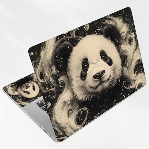 Black & White Panda Face Smoke Ink Universal Laptop Skin Sticker 3PCS, Protective Decal Trim-to-Fit 11.6" 13.3" 14" 15.6" Laptop Vinyl Cover, Removable Anti-Scratch Computer Decal Protector - color: Black & White Panda Face Smoke Ink
