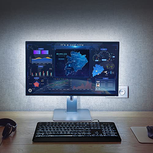 KOPJIPPOM Large Print Backlit Keyboard, USB Wired Computer Keyboard, Full Size Keyboard with White Illuminated LED Compatible for Windows Desktop, Laptop, PC, Gaming, Black