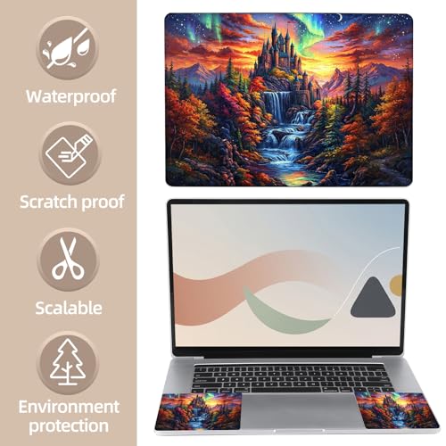 Universal Laptop Skin Sticker for 12/13/14/15.6 Inch Laptops, Reusable Vinyl Laptop Decal Cover, Waterproof Scratch Resistant Notebook Skin with 2 Wrist Pads,Colorful Castle - color: Colorful Castle