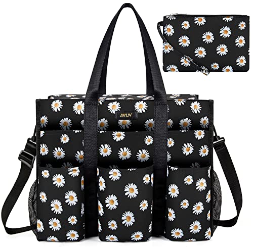 IBFUN Women - Utility Tote Bag with 24 Pockets and Laptop Compartment, Work Tote for Women - color: B5-l-black/Daisy, size: Large