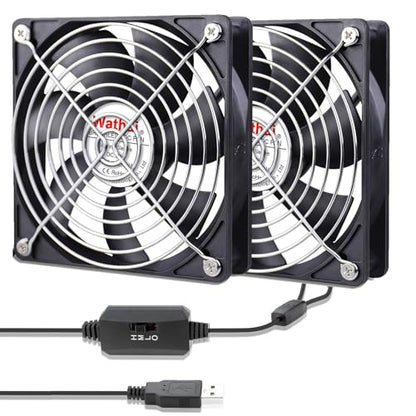 2 Packs Wathai 120mm x 25mm USB Fan with Speed Controller for Computer Receiver AV cabint Game Console PC Laptop TV Box Projector Router Cooling - size: 120x25mm (5V)