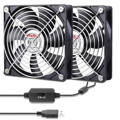 2 Packs Wathai 120mm x 25mm USB Fan with Speed Controller for Computer Receiver AV cabint Game Console PC Laptop TV Box Projector Router Cooling - size: 120x25mm (5V)